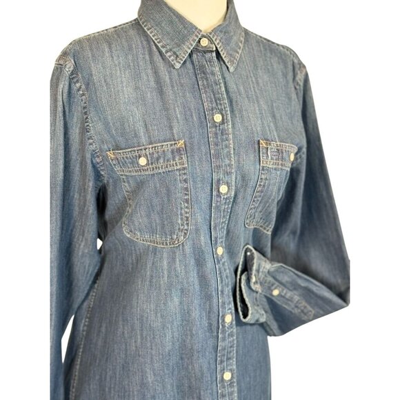 Lauren Ralph Lauren Womens Medium Denim Button-Down Shirt With Front Pockets & L - Picture 3 of 7